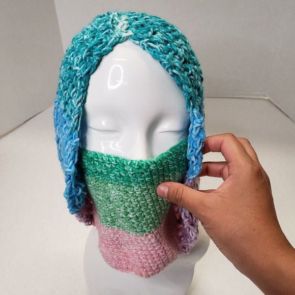 Unisex Crochet Unique Handmade Multicolor Hoodie with Mask | Facemask| - Picture 5 of 12